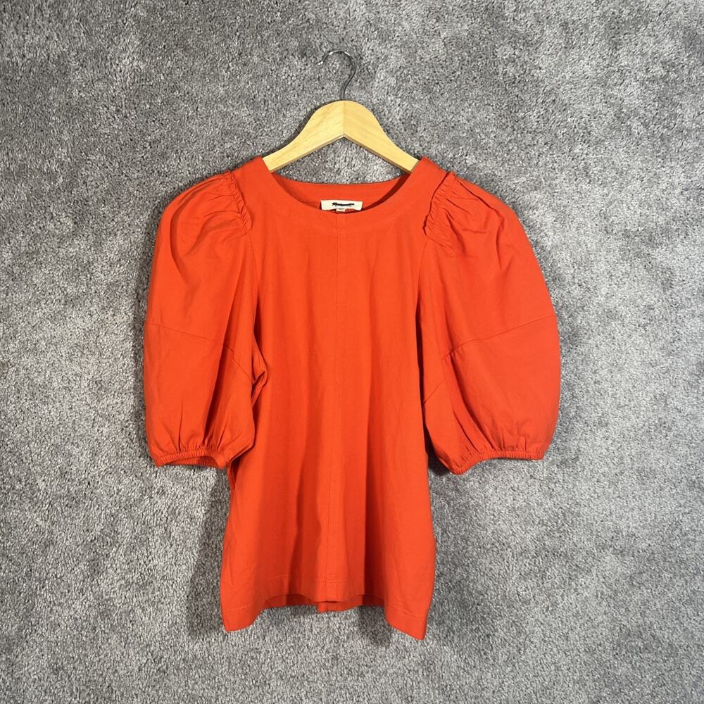 Madewell Womens Red Puff Sleeve T-Shirt 2XS Short Sleeve Crew Neck Tee Top